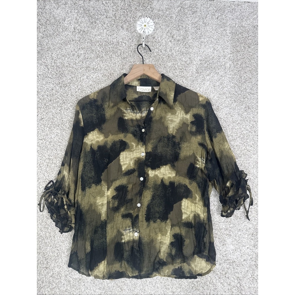 Caviar Black Camo Print‎ Tie-Up Blouse Size M